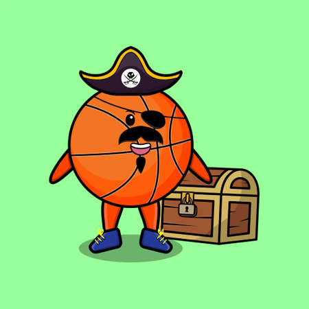 Cute cartoon character Basketball pirate with treasure box in modern style designのイラスト素材
