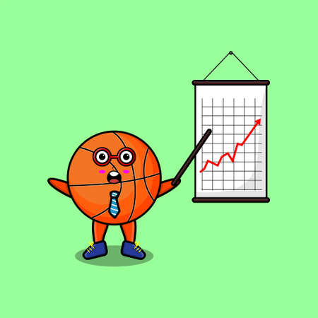 Cute cartoon basketball businessman present information in 3d modern style designのイラスト素材