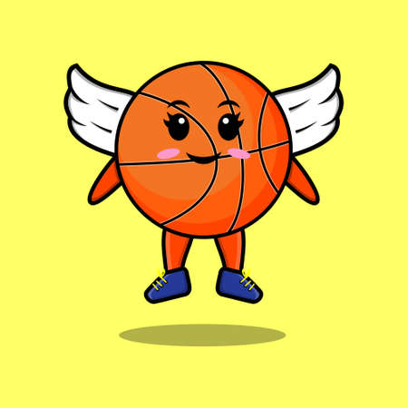 Cute cartoon basketball character wearing wings in modern style designのイラスト素材