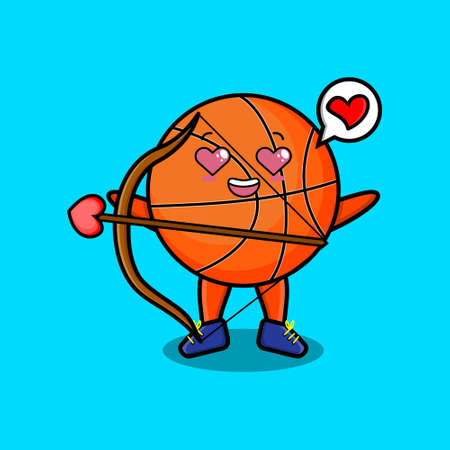 Cute cartoon mascot character romantic cupid basketball with love arrow in modern designのイラスト素材