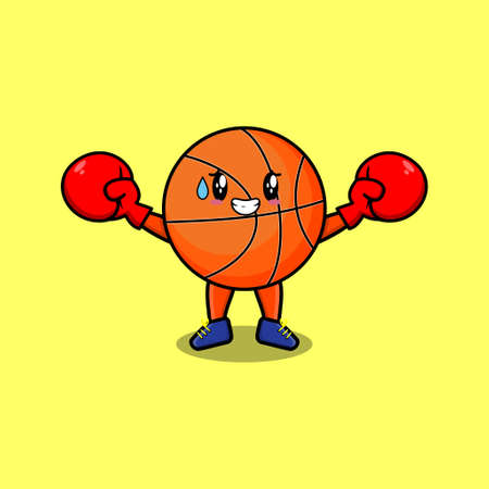 Cute Basketball mascot cartoon playing sport with boxing glovesのイラスト素材