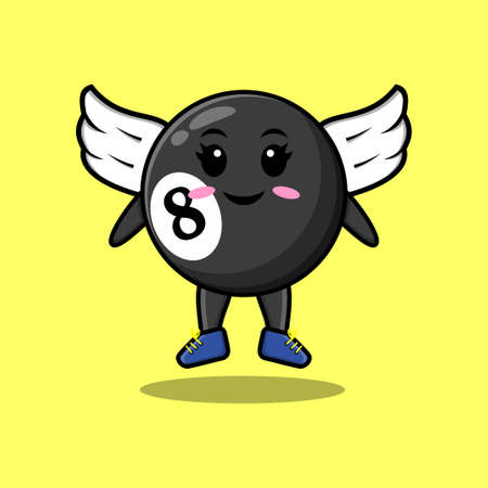 Cute cartoon billiard ball character wearing wings in modern style designのイラスト素材