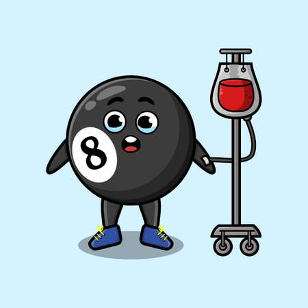 Cute cartoon illustration of billiard ball having blood transfusion with cute modern style deignのイラスト素材