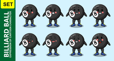 Set kawaii billiard ball cartoon character with different expressions of cartoon face illustrationsのイラスト素材