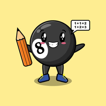 Billiard ball cute cartoon clever student with pencil style designのイラスト素材