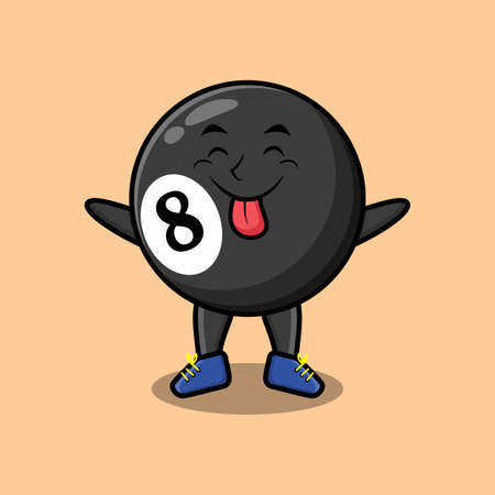Cute cartoon billiard ball character with flashy expression in cute style designのイラスト素材