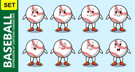 Set kawaii cute baseball ball cartoon character with different expressionsのイラスト素材