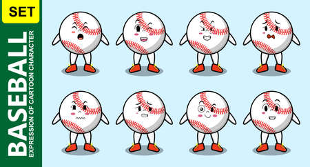 Set kawaii cute baseball ball cartoon character with different expressionsのイラスト素材