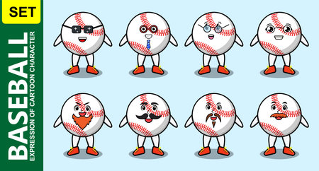 Set kawaii cute baseball ball cartoon character with different expressionsのイラスト素材