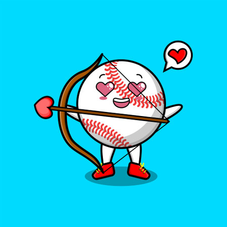 Cute cartoon mascot character romantic cupid baseball ball with love arrow in modern designのイラスト素材