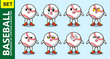Set kawaii cute baseball ball cartoon character with different expressionsのイラスト素材