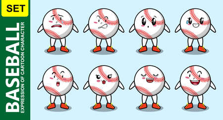 Set kawaii cute baseball ball cartoon character with different expressionsのイラスト素材