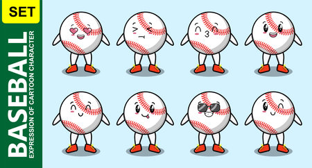 Set kawaii cute baseball ball cartoon character with different expressionsのイラスト素材