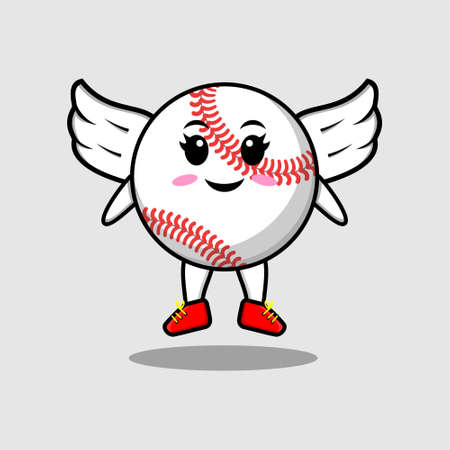 Cute cartoon baseball ball character wearing wings in modern style designのイラスト素材