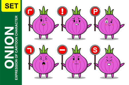 Cute onion cartoon character holding traffic sign in modern 3d style designのイラスト素材