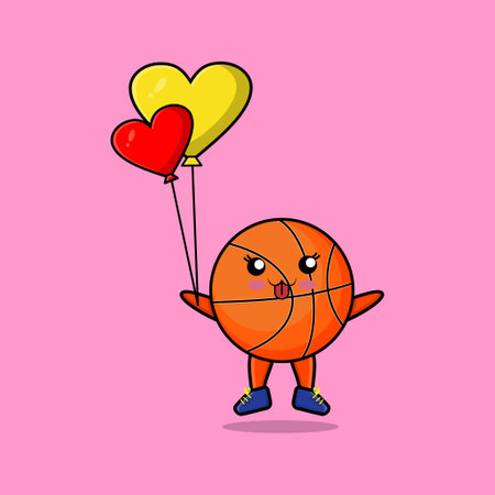 Cute cartoon basketball floating with love balloon cartoon vector illustrationのイラスト素材