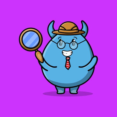 Cute cartoon character Goblin monster detective is searching with magnifying glassのイラスト素材