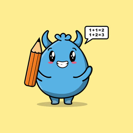 Goblin monster cute cartoon clever student with pencil style designのイラスト素材
