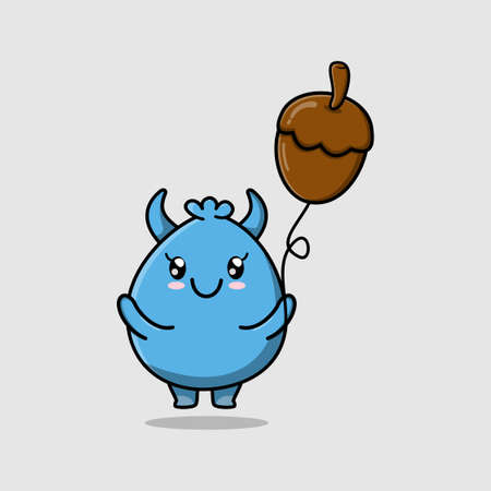 Cute cartoon goblin monster floating with acorn balloon cartoon vector illustrationのイラスト素材