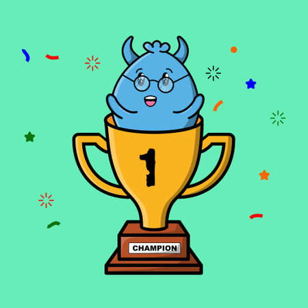 Cute cartoon goblin monster character in trophy in concept 3d cartoon styleのイラスト素材