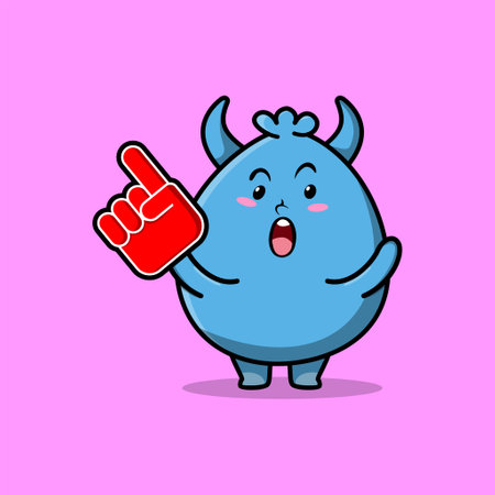 Cute Cartoon Goblin monster with foam finger glove in modern designのイラスト素材