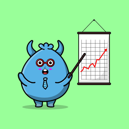Cute cartoon goblin monster businessman present information in 3d modern style designのイラスト素材