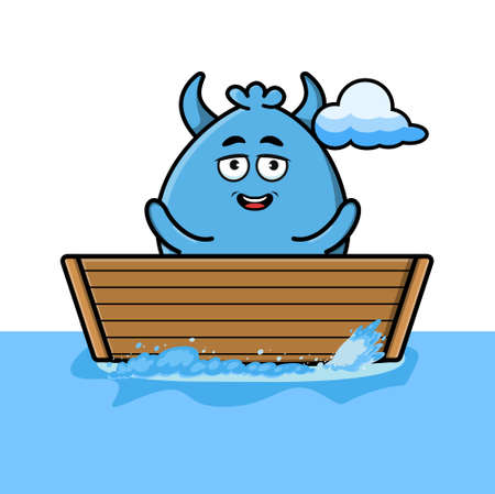 cute cartoon goblin monster get on boat in vector fruit character illustrationのイラスト素材
