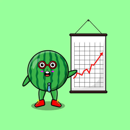 Cute cartoon watermelon businessman present information in 3d modern style designのイラスト素材