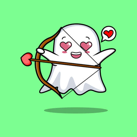 Cute cartoon mascot character romantic cupid ghost with love arrow in modern design style for t-shirt, sticker, logo elementsのイラスト素材