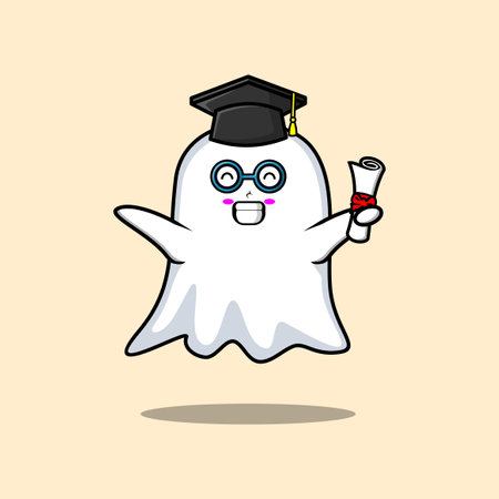 Cute cartoon ghost student character on graduation day with toga in concept 3d cartoon styleのイラスト素材