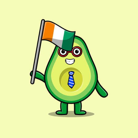 Cute cartoon Avocado mascot character with flag of Ivory Coast in modern designのイラスト素材