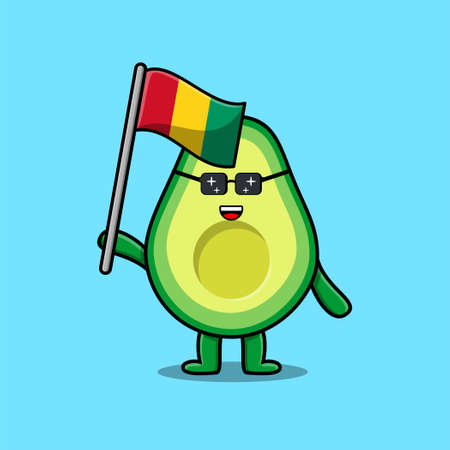 Cute cartoon Avocado mascot character with guinea flag in modern designのイラスト素材