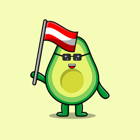 Cute cartoon Avocado mascot character with flag of Austria country in modern designのイラスト素材
