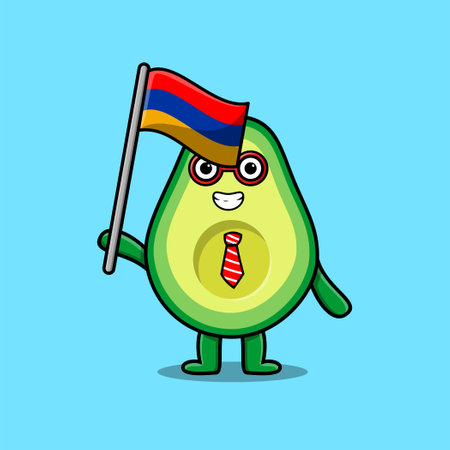 Cute cartoon Avocado mascot character with flag of Armenia country in modern designのイラスト素材