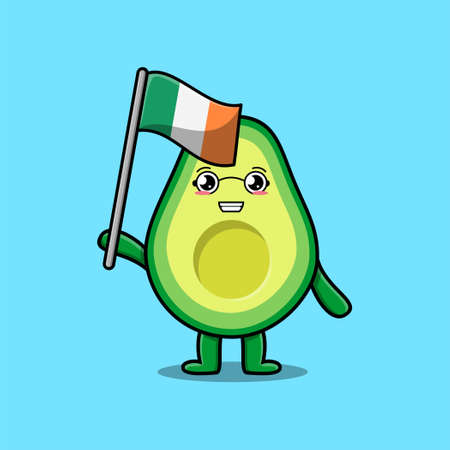 Cute cartoon Avocado mascot character with flag of Irlandia republic in modern designのイラスト素材
