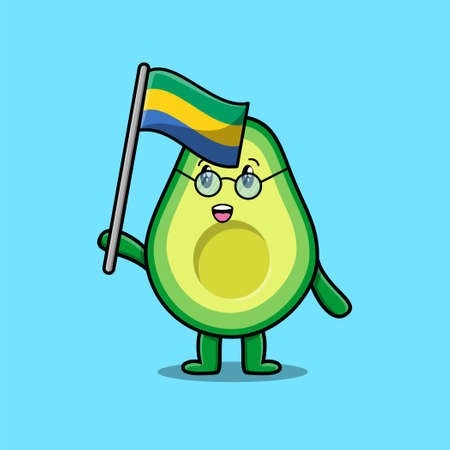 Cute cartoon Avocado mascot character with flag of Gabon country in modern designのイラスト素材
