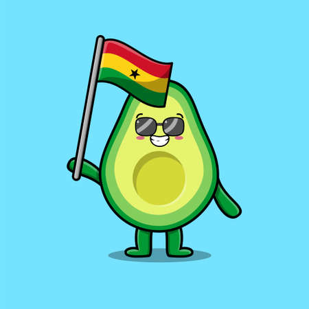 Cute cartoon Avocado mascot character with flag of Ghana country in modern designのイラスト素材