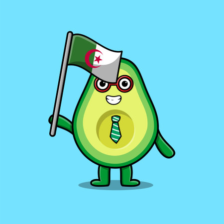 Cute cartoon Avocado mascot character with Algeria Country flag in modern designのイラスト素材
