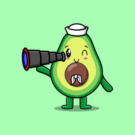 Cute cartoon avocado sailor with hat and using binocular cute modern style designのイラスト素材