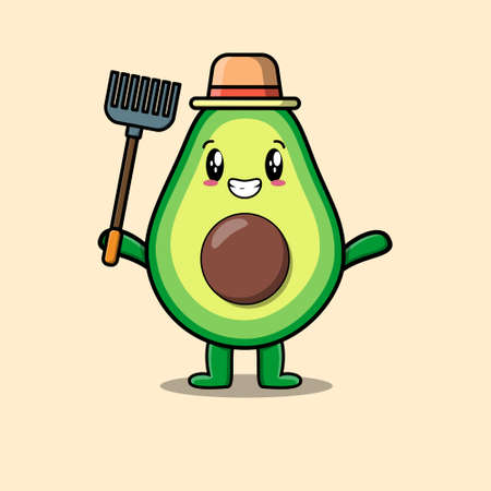 Cute cartoon Agricultural worker avocado with pitchfork vector image cute modern style designのイラスト素材
