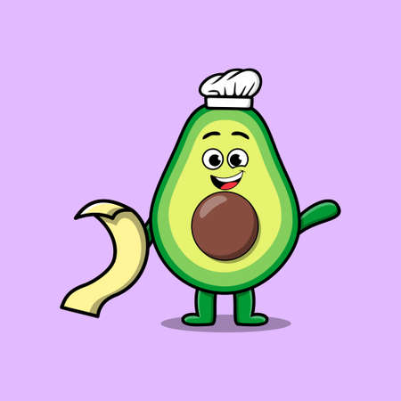 Cute cartoon avocado chef character with menu in handのイラスト素材