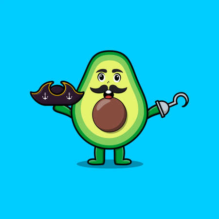 Cute cartoon pirate avocado with hook hand in 3d modern style designのイラスト素材