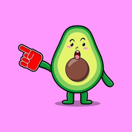 Cute Cartoon Avocado with foam finger glove in modern designのイラスト素材