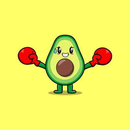 Cute Avocado mascot cartoon playing sport with boxing gloves and cute stylish designのイラスト素材