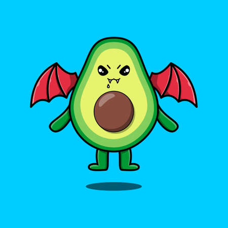 Cute cartoon avocado character wearing wings in modern style designのイラスト素材