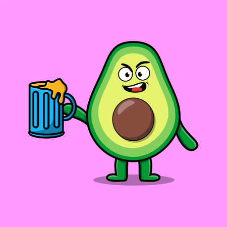 Avocado cartoon mascot character with beer glass and cute stylish designのイラスト素材