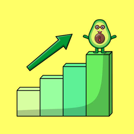 Avocado cute businessman mascot character with a deflation chart cartoon style designのイラスト素材