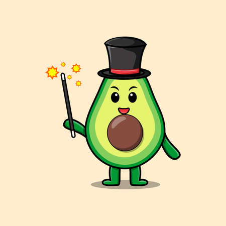 A gorgeous smart cute cartoon magician avocado style designのイラスト素材