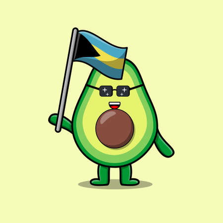 Cute cartoon Avocado mascot character with flag of Bahama Country in modern designのイラスト素材