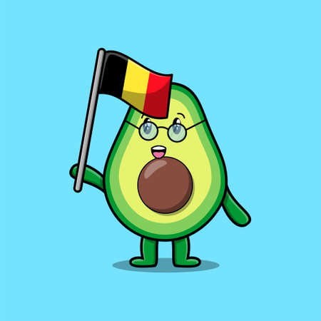 Cute cartoon Avocado mascot character with belgian flag in modern designのイラスト素材